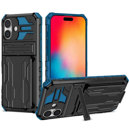 For iPhone 16 Plus Case with Card Holder PC + TPU Phone Back Cover Kickstand