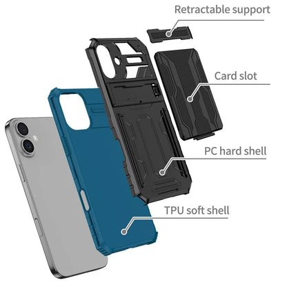 For iPhone 16 Plus Case with Card Holder PC + TPU Phone Back Cover Kickstand