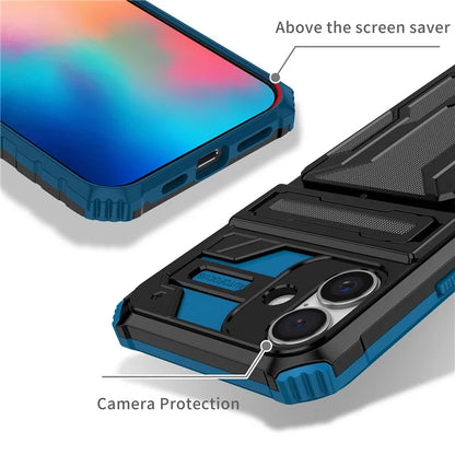 For iPhone 16 Plus Case with Card Holder PC + TPU Phone Back Cover Kickstand