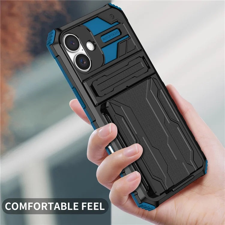For iPhone 16 Plus Case with Card Holder PC + TPU Phone Back Cover Kickstand