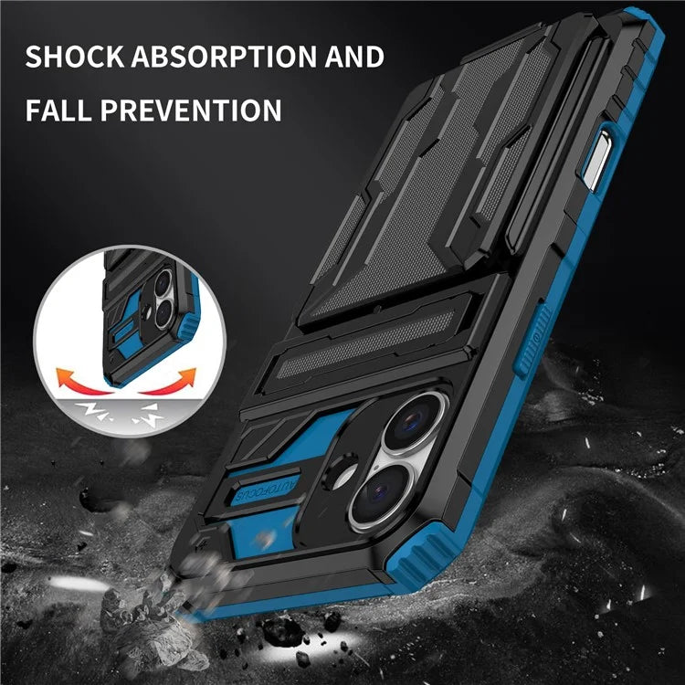 For iPhone 16 Plus Case with Card Holder PC + TPU Phone Back Cover Kickstand