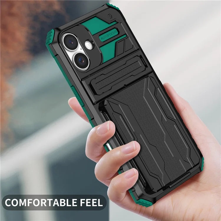 For iPhone 16 Plus Case with Card Holder PC + TPU Phone Back Cover Kickstand