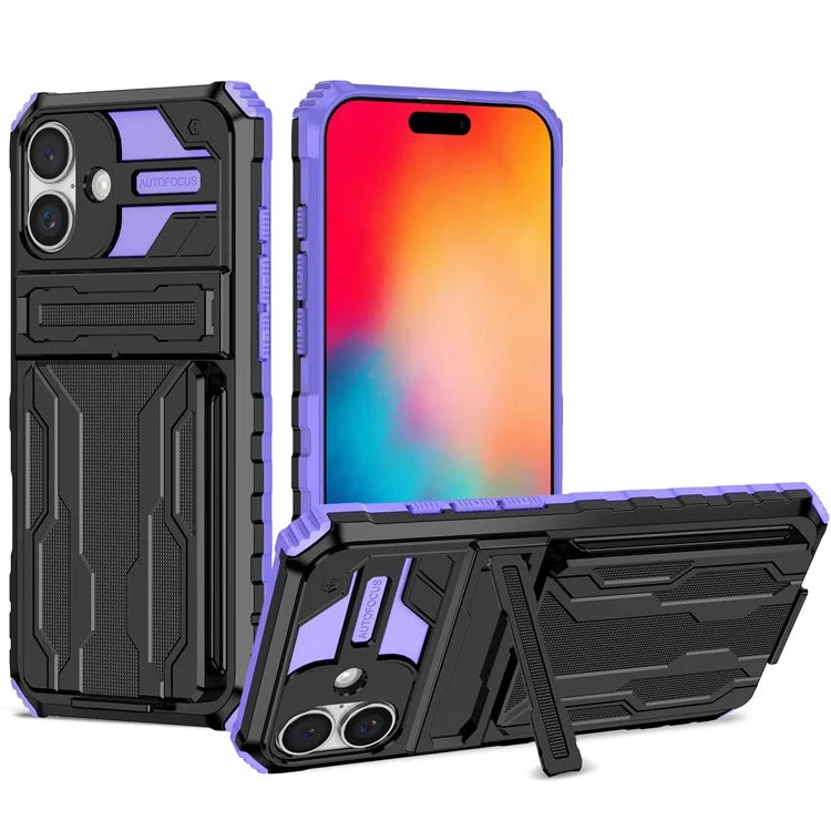 For iPhone 16 Plus Case with Card Holder PC + TPU Phone Back Cover Kickstand