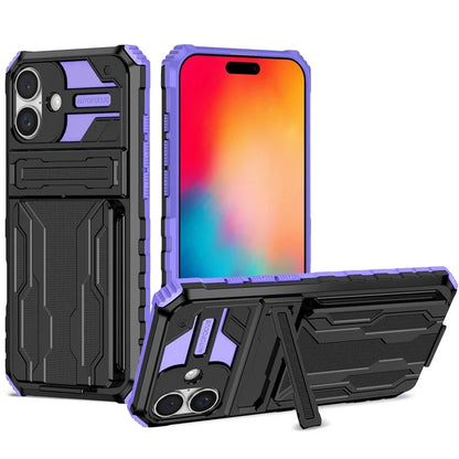For iPhone 16 Plus Case with Card Holder PC + TPU Phone Back Cover Kickstand