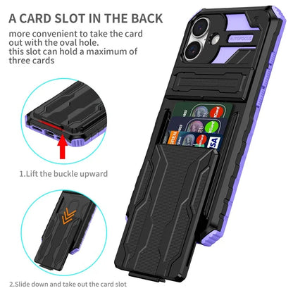 For iPhone 16 Plus Case with Card Holder PC + TPU Phone Back Cover Kickstand