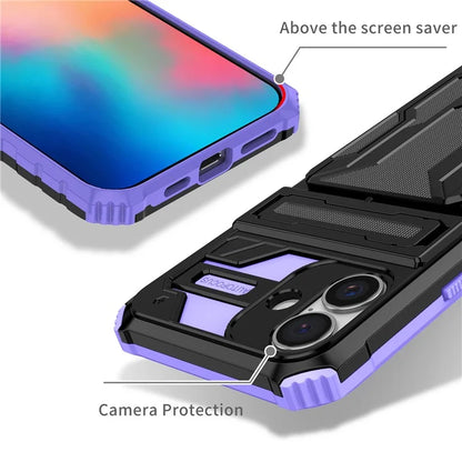 For iPhone 16 Plus Case with Card Holder PC + TPU Phone Back Cover Kickstand