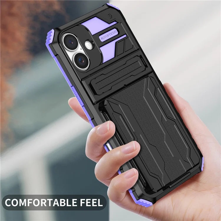For iPhone 16 Plus Case with Card Holder PC + TPU Phone Back Cover Kickstand