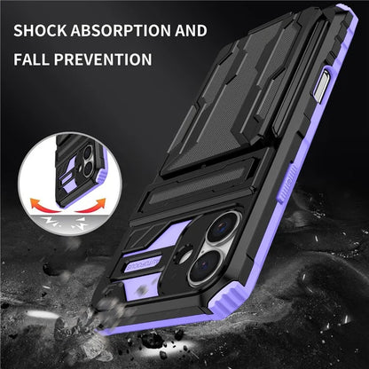 For iPhone 16 Plus Case with Card Holder PC + TPU Phone Back Cover Kickstand