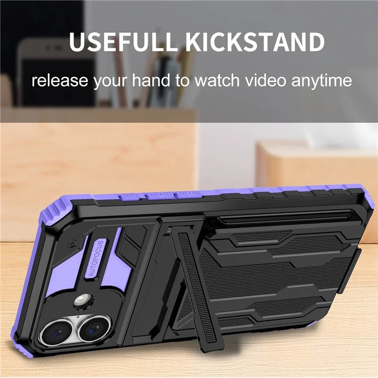 For iPhone 16 Plus Case with Card Holder PC + TPU Phone Back Cover Kickstand