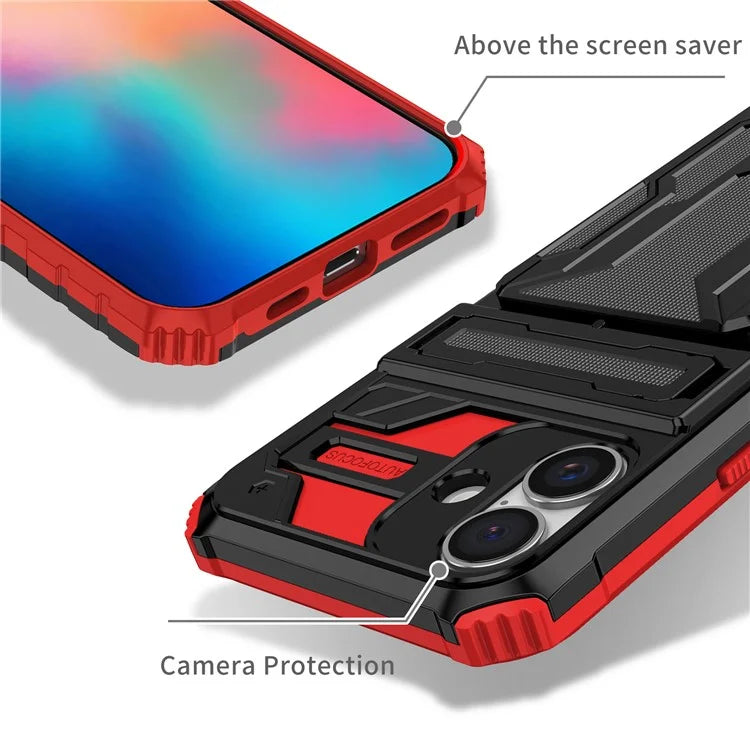 For iPhone 16 Case with Card Holder PC + TPU Phone Back Cover Kickstand