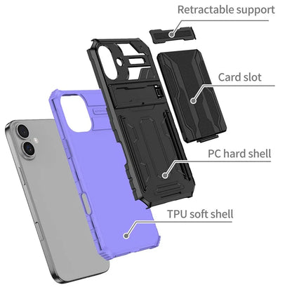 For iPhone 16 Case with Card Holder PC + TPU Phone Back Cover Kickstand