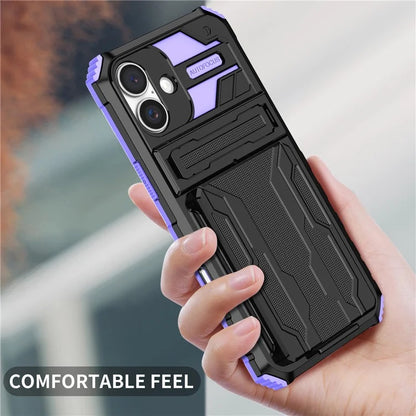 For iPhone 16 Case with Card Holder PC + TPU Phone Back Cover Kickstand