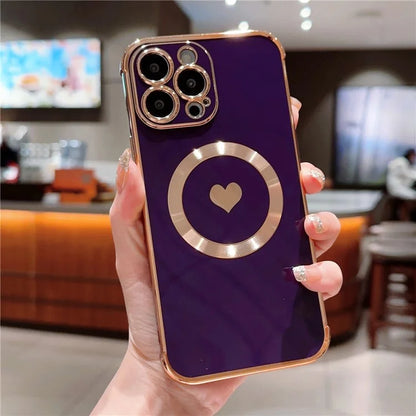 For iPhone 13 Pro Max Magnetic Case Shockproof Soft TPU Back Cover Side Love Heart