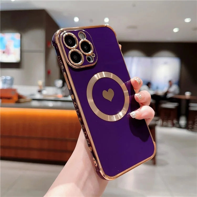 For iPhone 13 Pro Max Magnetic Case Shockproof Soft TPU Back Cover Side Love Heart