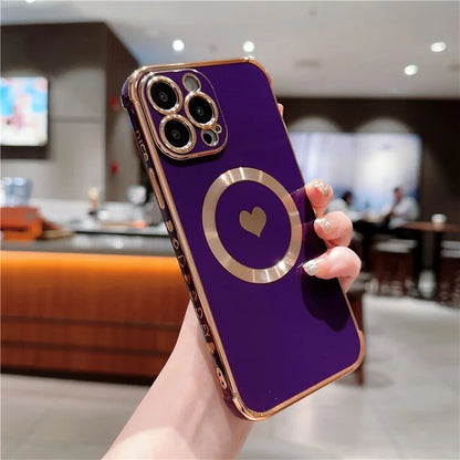 For iPhone 13 Pro Max Magnetic Case Shockproof Soft TPU Back Cover Side Love Heart