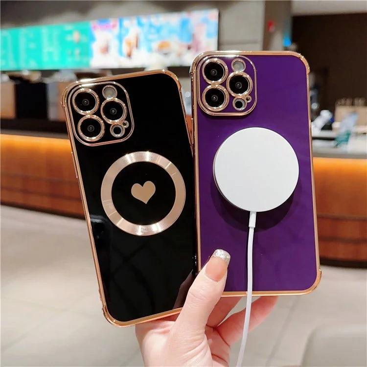 For iPhone 13 Pro Max Magnetic Case Shockproof Soft TPU Back Cover Side Love Heart