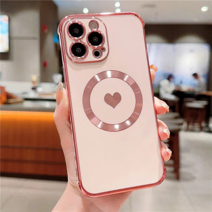For iPhone 13 Pro Max Magnetic Case Shockproof Soft TPU Back Cover Side Love Heart