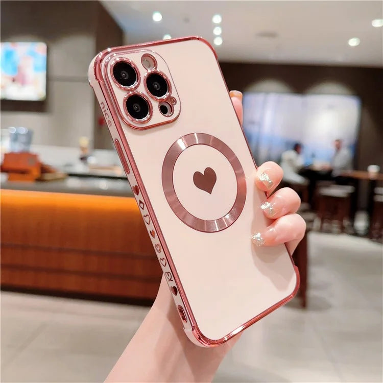 For iPhone 13 Pro Max Magnetic Case Shockproof Soft TPU Back Cover Side Love Heart