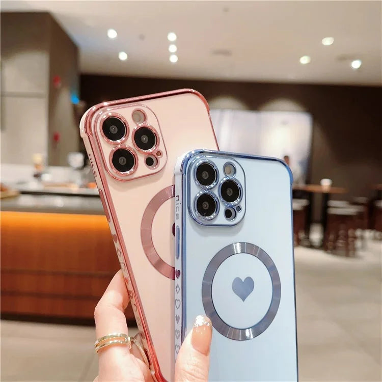 For iPhone 13 Pro Max Magnetic Case Shockproof Soft TPU Back Cover Side Love Heart