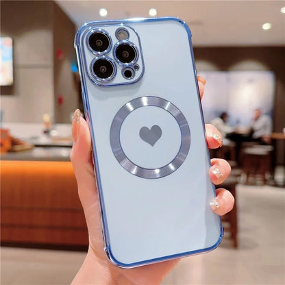 For iPhone 13 Pro Max Magnetic Case Shockproof Soft TPU Back Cover Side Love Heart