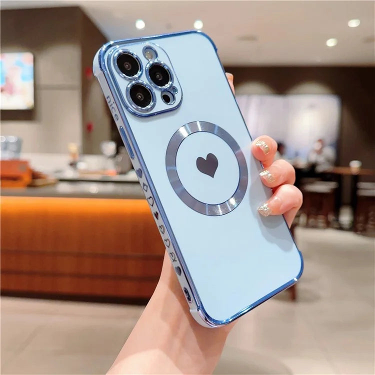 For iPhone 13 Pro Max Magnetic Case Shockproof Soft TPU Back Cover Side Love Heart
