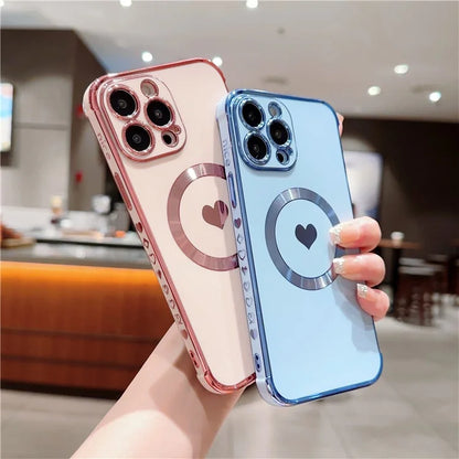 For iPhone 13 Pro Max Magnetic Case Shockproof Soft TPU Back Cover Side Love Heart