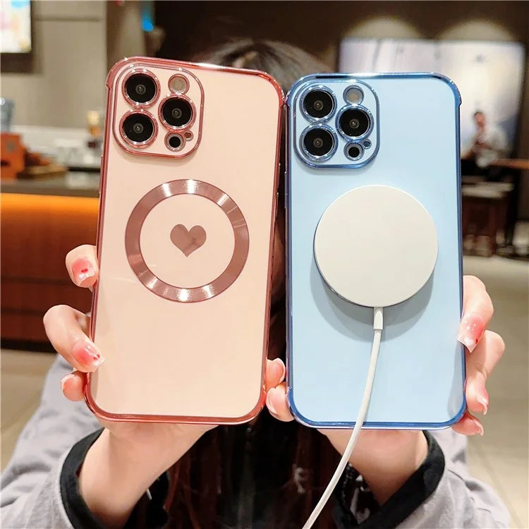 For iPhone 13 Pro Max Magnetic Case Shockproof Soft TPU Back Cover Side Love Heart