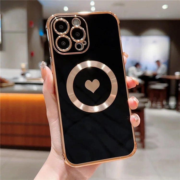 For iPhone 13 Pro Max Magnetic Case Shockproof Soft TPU Back Cover Side Love Heart