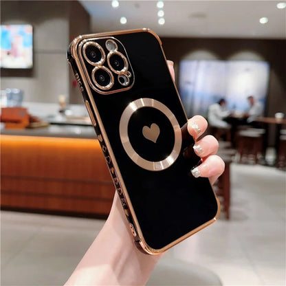 For iPhone 13 Pro Max Magnetic Case Shockproof Soft TPU Back Cover Side Love Heart