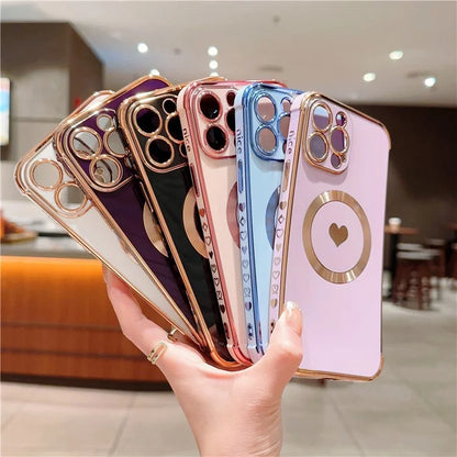 For iPhone 13 Pro Max Magnetic Case Shockproof Soft TPU Back Cover Side Love Heart