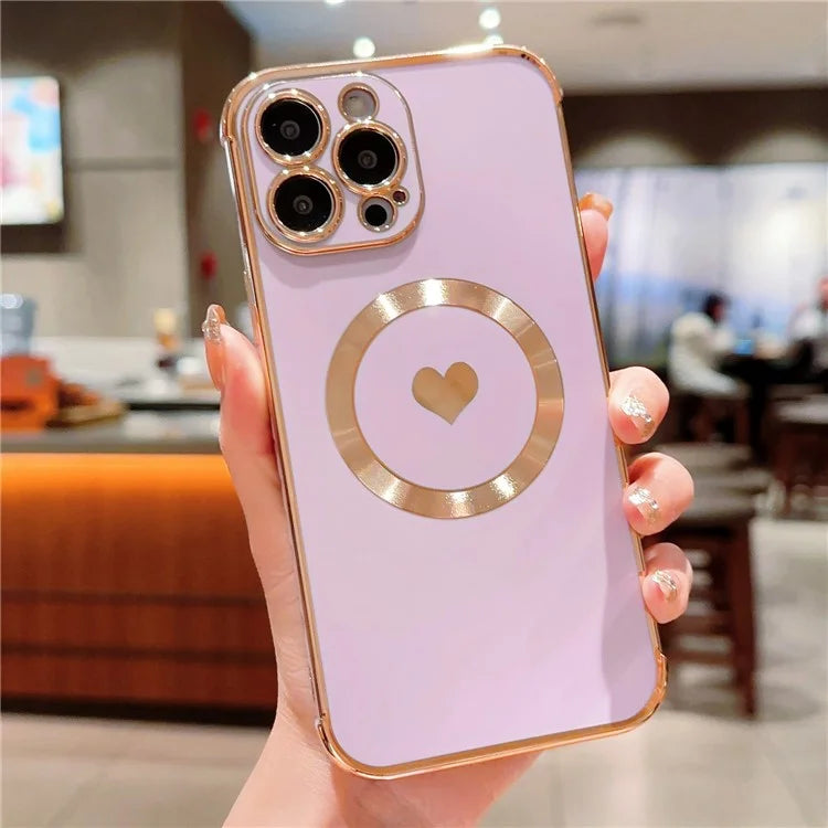 For iPhone 13 Pro Max Magnetic Case Shockproof Soft TPU Back Cover Side Love Heart