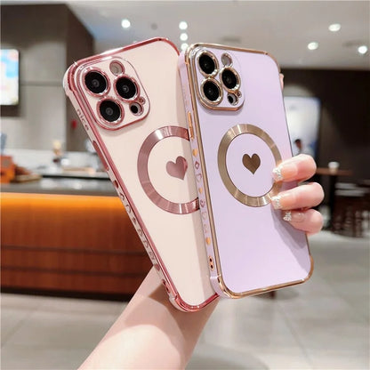 For iPhone 13 Pro Max Magnetic Case Shockproof Soft TPU Back Cover Side Love Heart