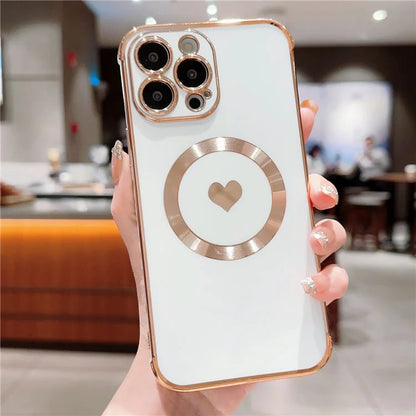For iPhone 13 Pro Max Magnetic Case Shockproof Soft TPU Back Cover Side Love Heart