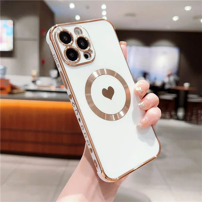 For iPhone 13 Pro Max Magnetic Case Shockproof Soft TPU Back Cover Side Love Heart