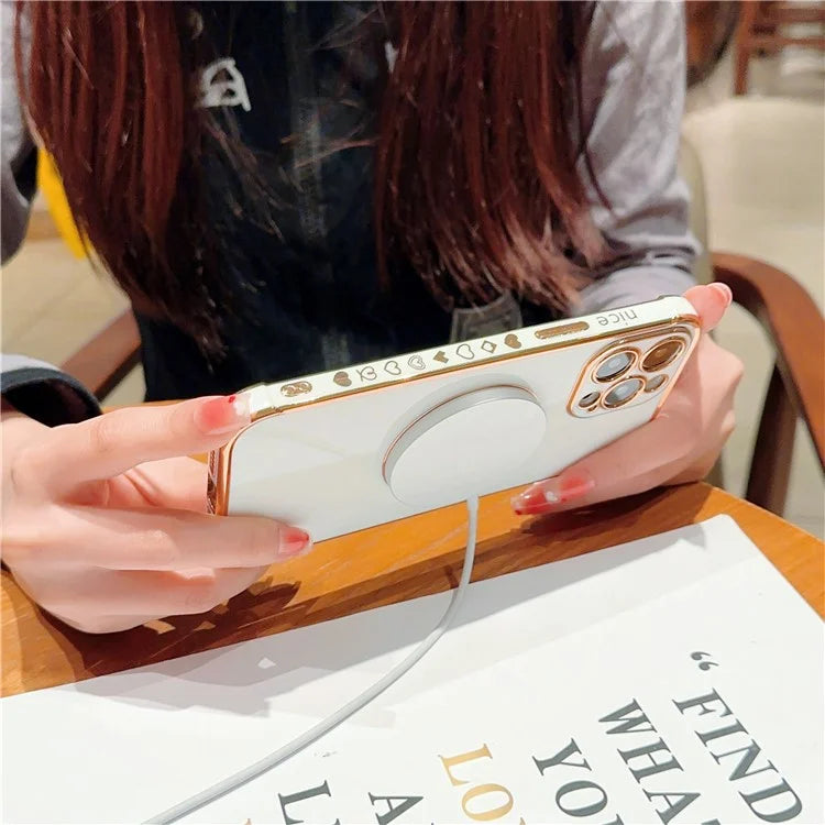 For iPhone 13 Pro Max Magnetic Case Shockproof Soft TPU Back Cover Side Love Heart