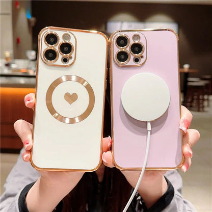 For iPhone 13 Pro Max Magnetic Case Shockproof Soft TPU Back Cover Side Love Heart