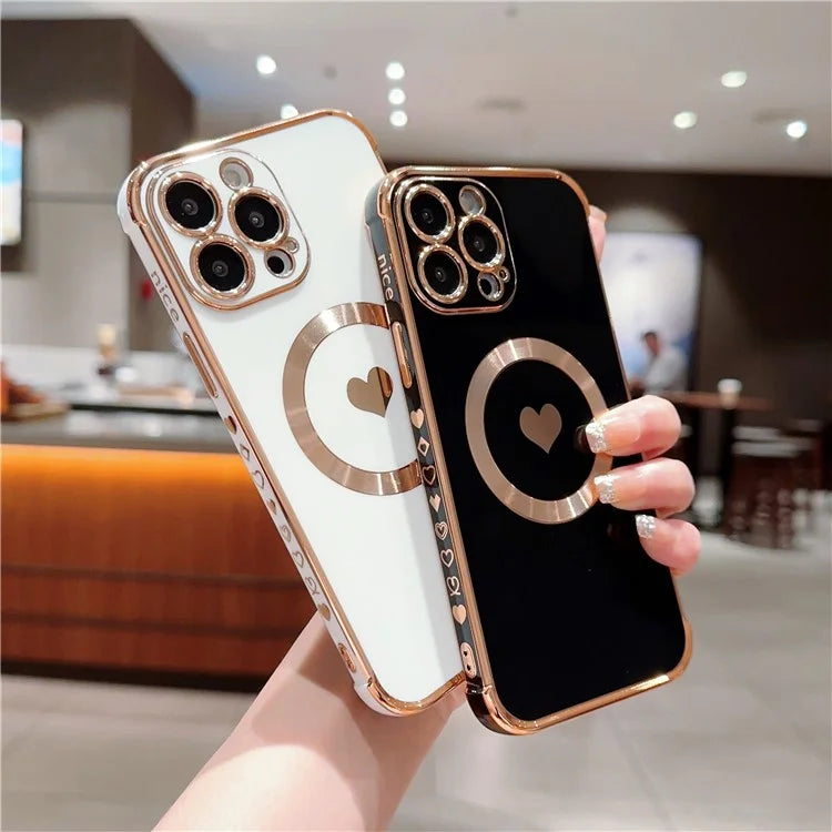For iPhone 13 Pro Max Magnetic Case Shockproof Soft TPU Back Cover Side Love Heart