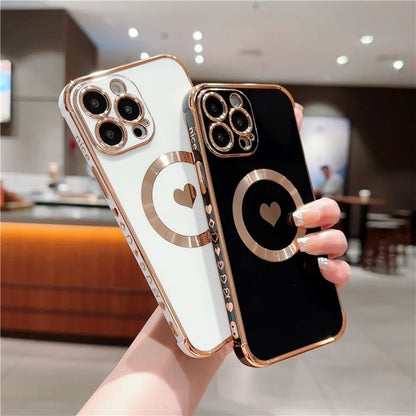 For iPhone 13 Pro Max Magnetic Case Shockproof Soft TPU Back Cover Side Love Heart