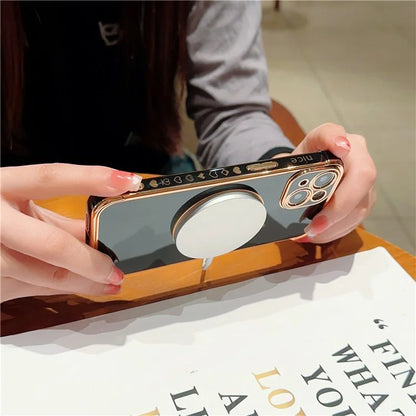 For iPhone 15 Magnetic Case Heart Pattern Electroplating TPU Phone Cover