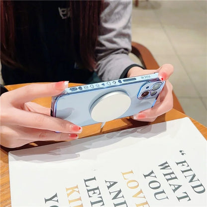 For iPhone 15 Magnetic Case Heart Pattern Electroplating TPU Phone Cover