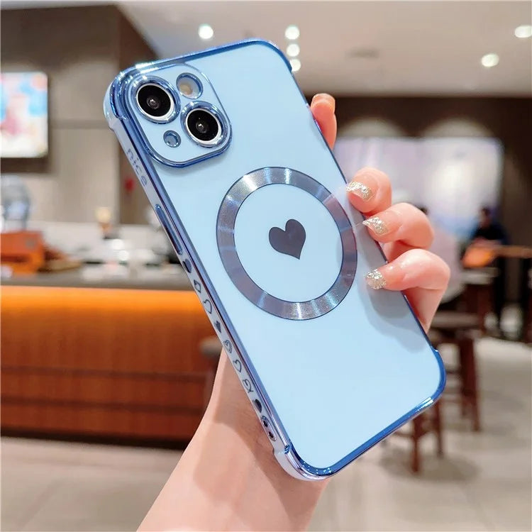 For iPhone 14 Case Compatible with MagSafe Heart Pattern TPU Phone Cover