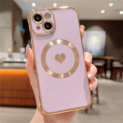 For iPhone 14 Case Compatible with MagSafe Heart Pattern TPU Phone Cover