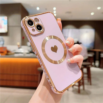For iPhone 14 Case Compatible with MagSafe Heart Pattern TPU Phone Cover