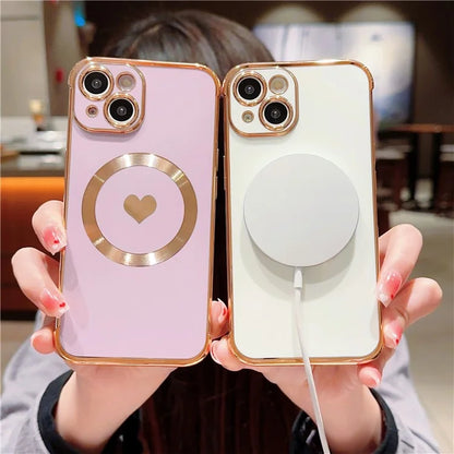 For iPhone 14 Case Compatible with MagSafe Heart Pattern TPU Phone Cover