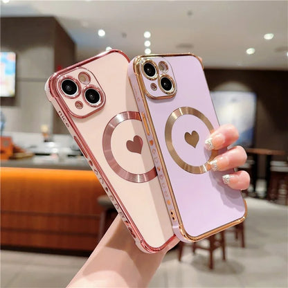 For iPhone 14 Case Compatible with MagSafe Heart Pattern TPU Phone Cover