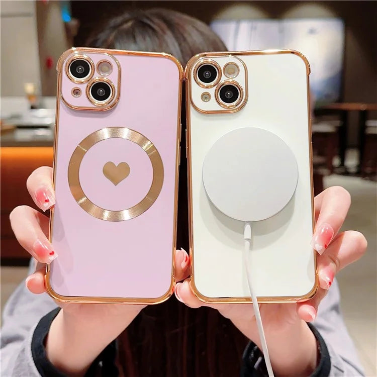 For iPhone 14 Case Compatible with MagSafe Heart Pattern TPU Phone Cover