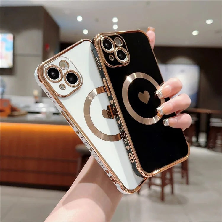 For iPhone 14 Case Compatible with MagSafe Heart Pattern TPU Phone Cover