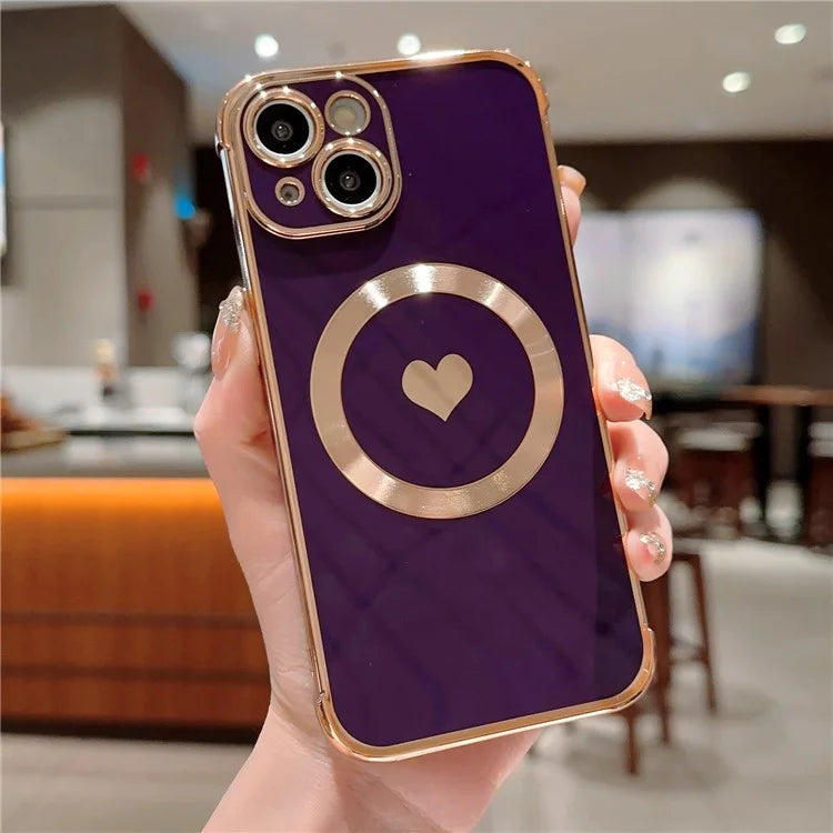 For iPhone 14 Case Compatible with MagSafe Heart Pattern TPU Phone Cover