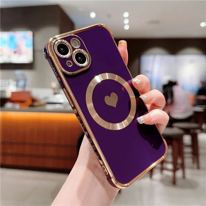 For iPhone 14 Case Compatible with MagSafe Heart Pattern TPU Phone Cover