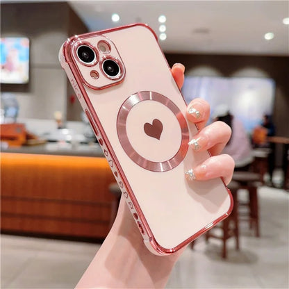 For iPhone 14 Case Compatible with MagSafe Heart Pattern TPU Phone Cover